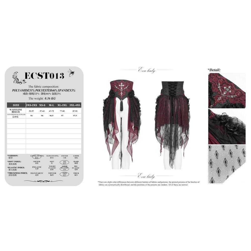 Devil Fashion Gothic Victorian Vampire Red Black Rose Cross Cincher Overskirt - Picture 13 of 13